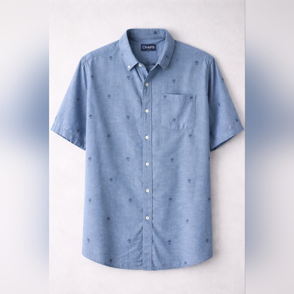 Chaps Palm Tree Button Down Shirt – Blue Summer Vacation Beach